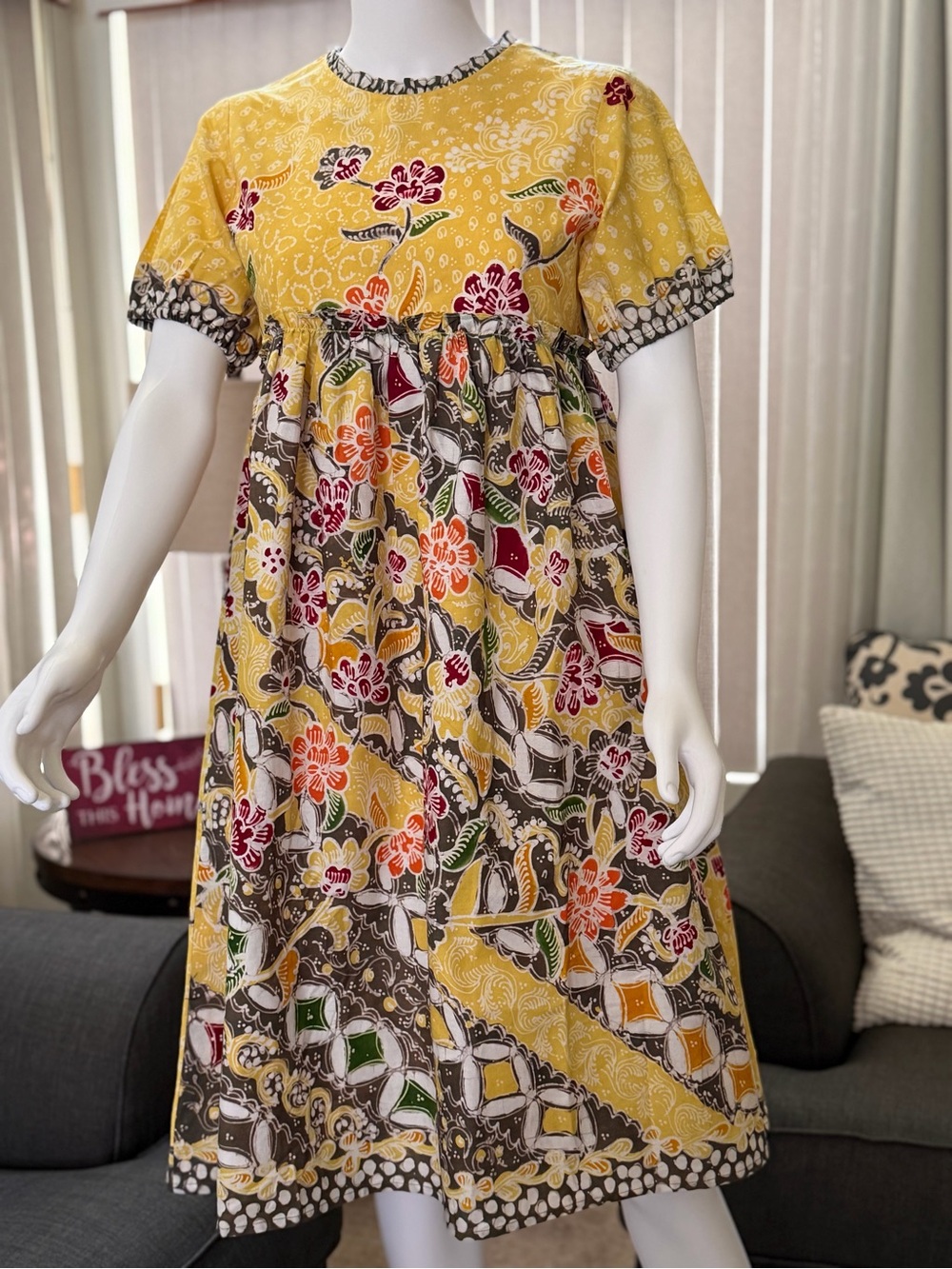 Yellow Floral HAND-DRAWN BATIK Dress